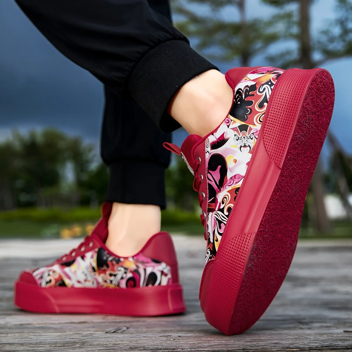 [Stylish Graffiti Skate Sneakers] Breathable Graffiti Low-Top Skate Sneakers -…