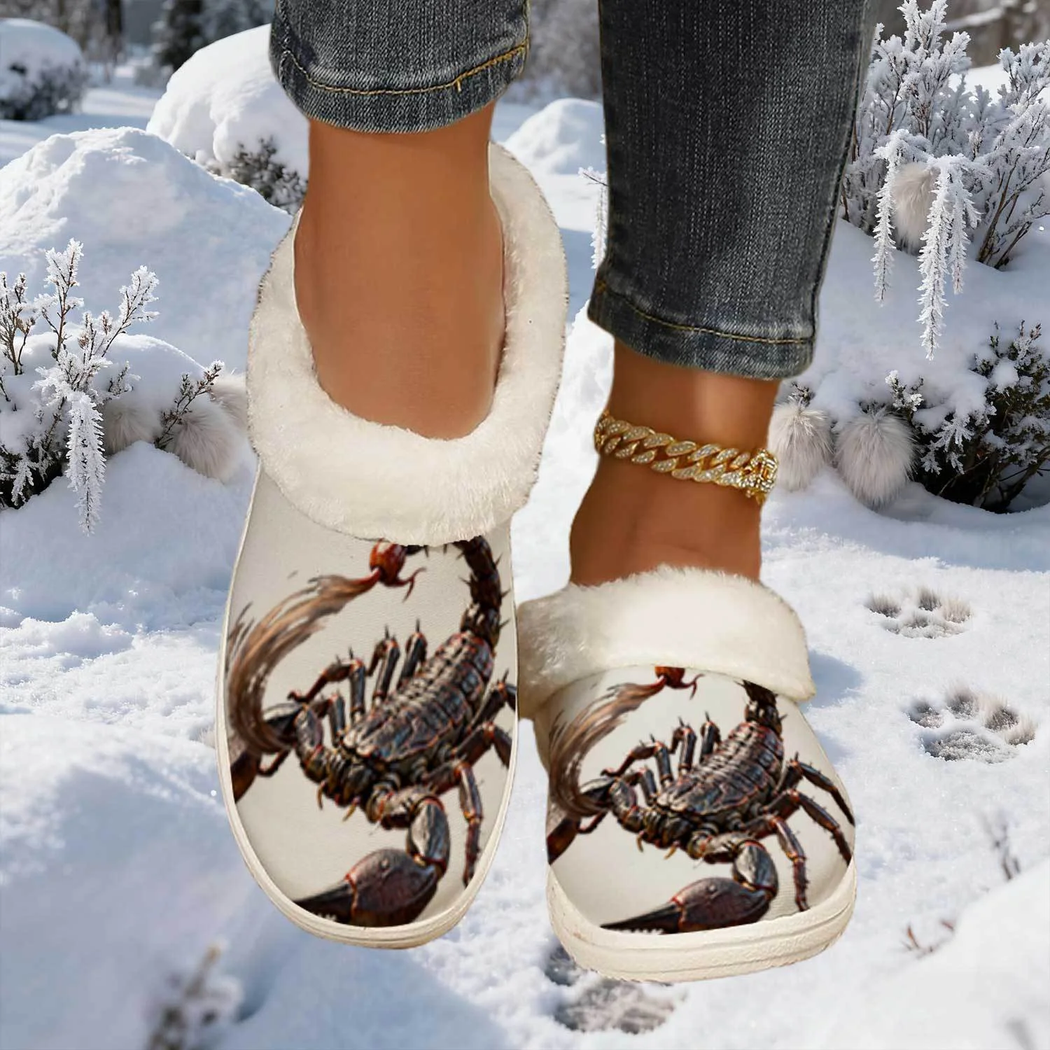 Men'S Low-Top Scorpion Snake Print Winter Boots with Plush Collar & TPR Sole -…