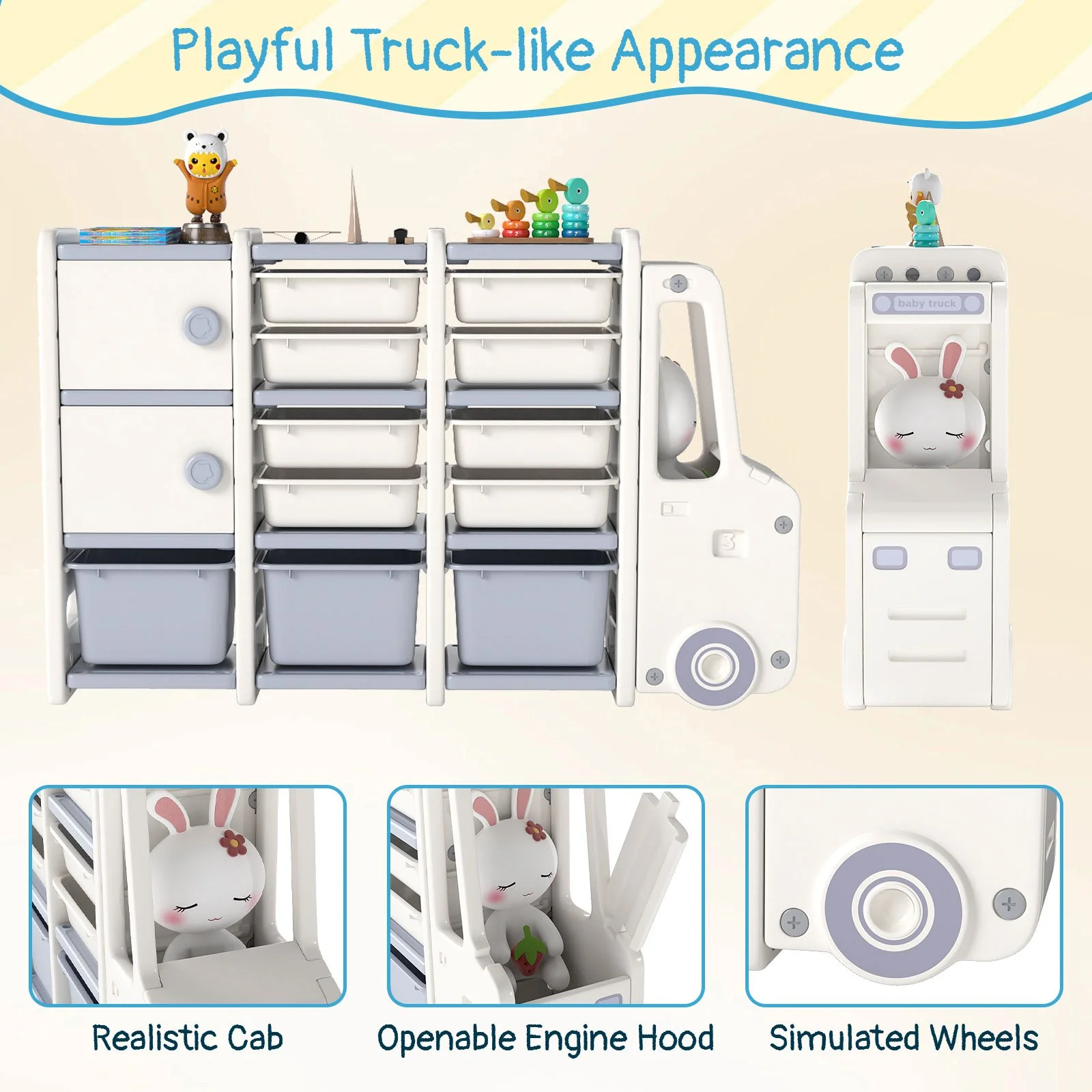 Kids Toy Storage Organizer | Truck-Shaped Children Storage Shelf with 11 Remova… - Image 2