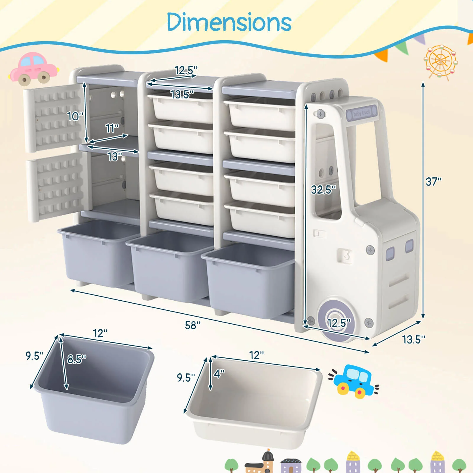 Kids Toy Storage Organizer | Truck-Shaped Children Storage Shelf with 11 Remova… - Image 5