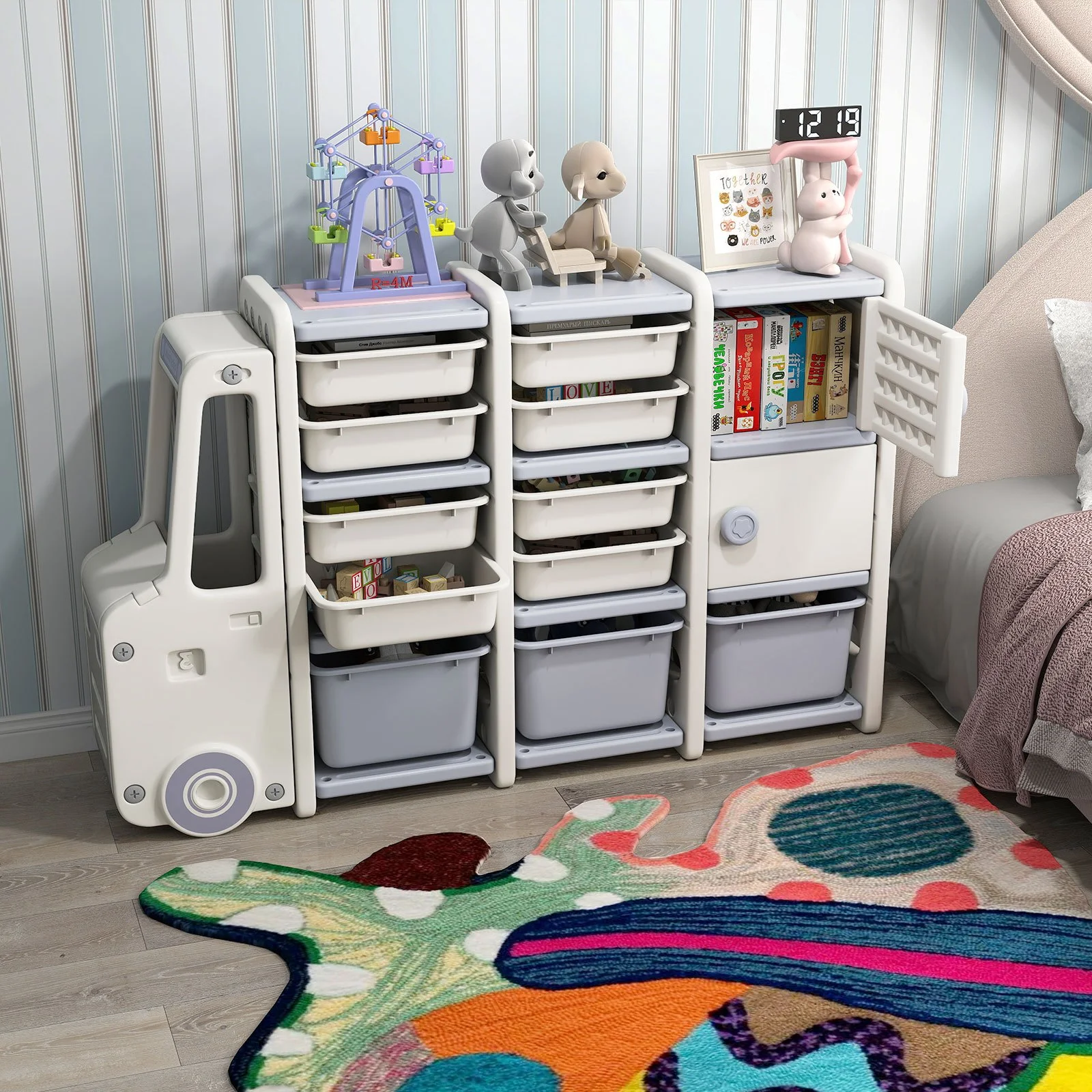 Kids Toy Storage Organizer | Truck-Shaped Children Storage Shelf with 11 Remova… - Image 6