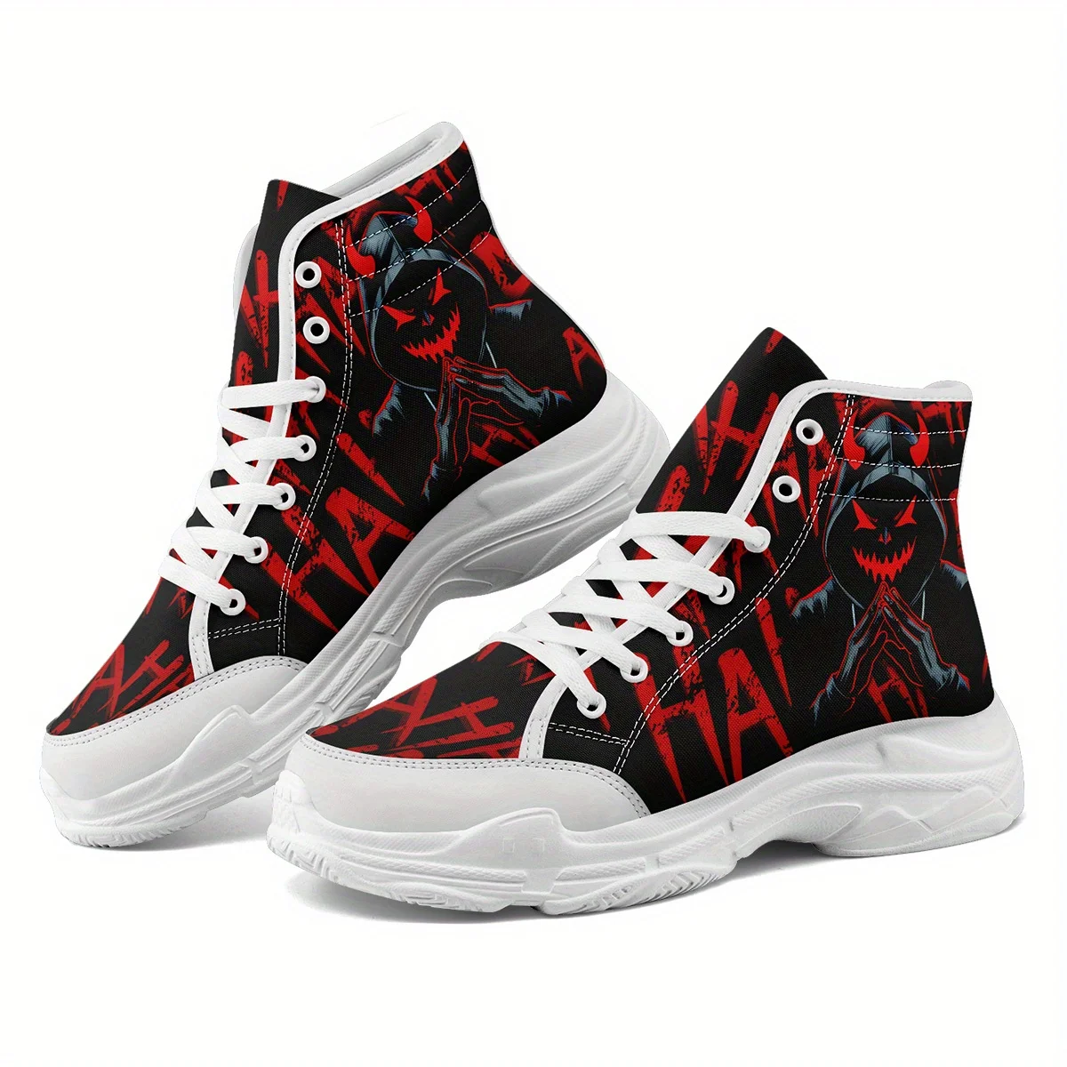 Men's PLUS SIZE Dark Graffiti Devil Design High Top Sneaker, Trendy Comfortable…