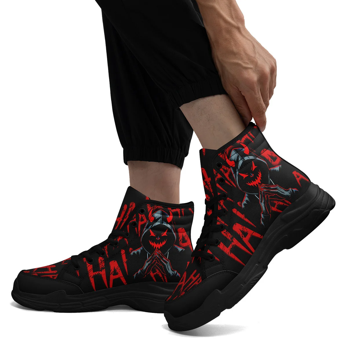 Men's PLUS SIZE Dark Graffiti Devil Design High Top Sneaker, Trendy Comfortable… - Image 2
