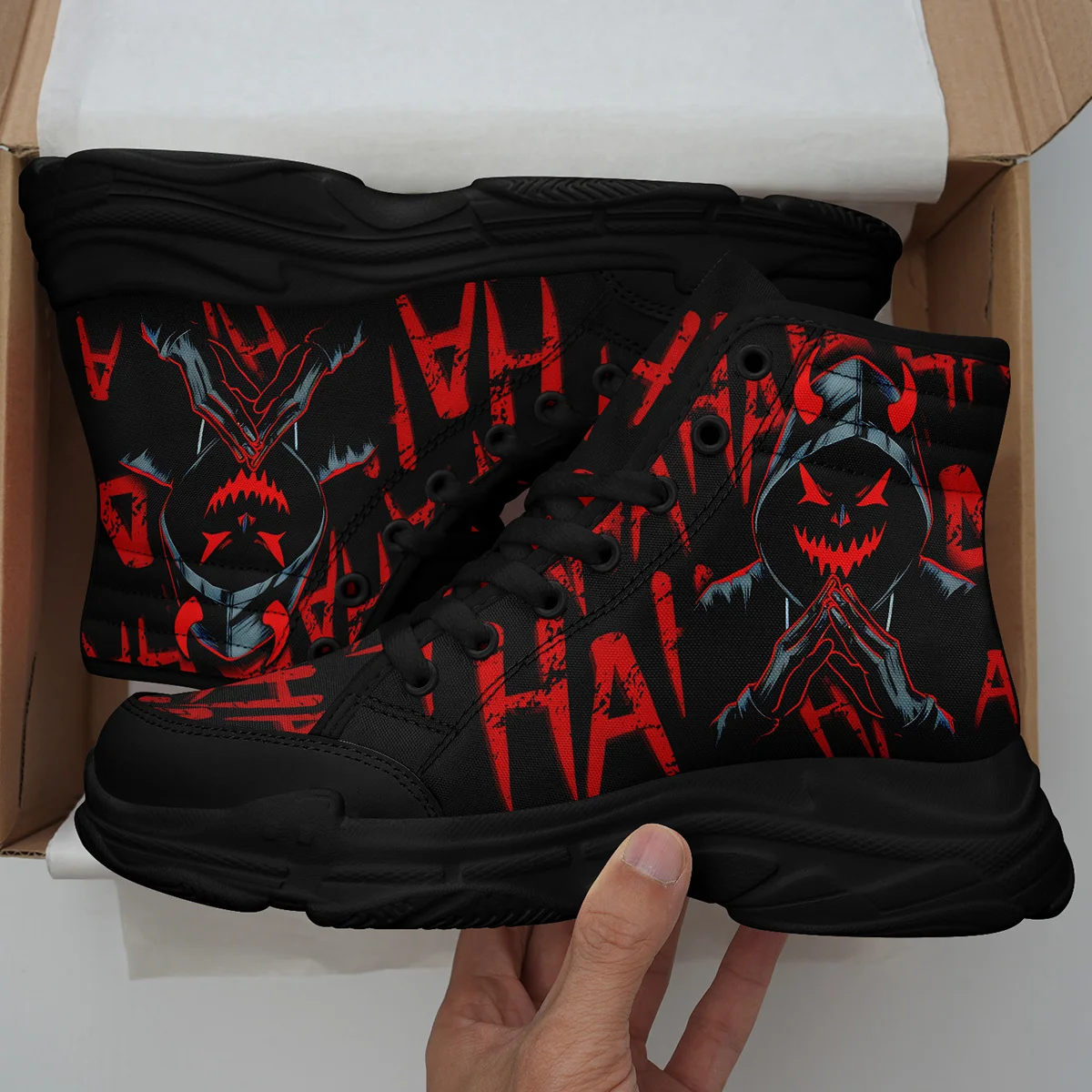 Men's PLUS SIZE Dark Graffiti Devil Design High Top Sneaker, Trendy Comfortable… - Image 5