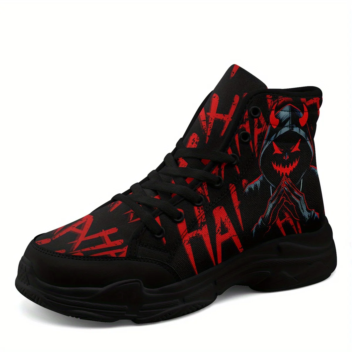 Men's PLUS SIZE Dark Graffiti Devil Design High Top Sneaker, Trendy Comfortable… - Image 10