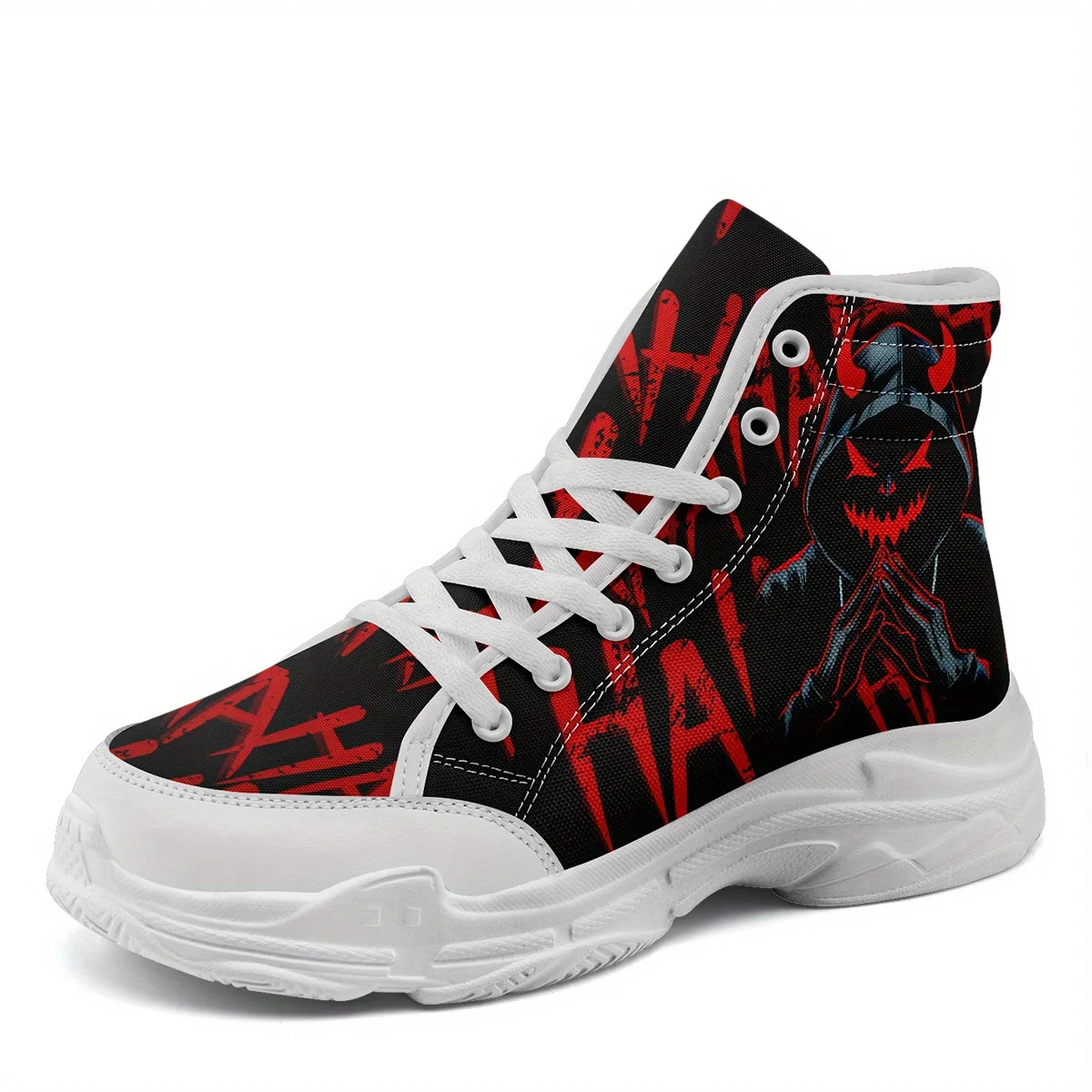 Men's PLUS SIZE Dark Graffiti Devil Design High Top Sneaker, Trendy Comfortable… - Image 14