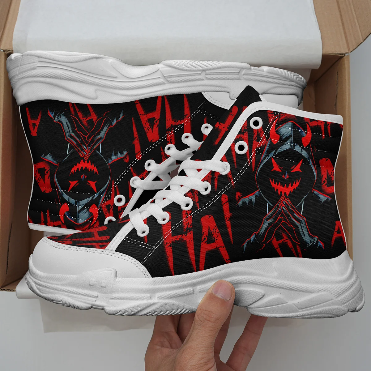 Men's PLUS SIZE Dark Graffiti Devil Design High Top Sneaker, Trendy Comfortable… - Image 18