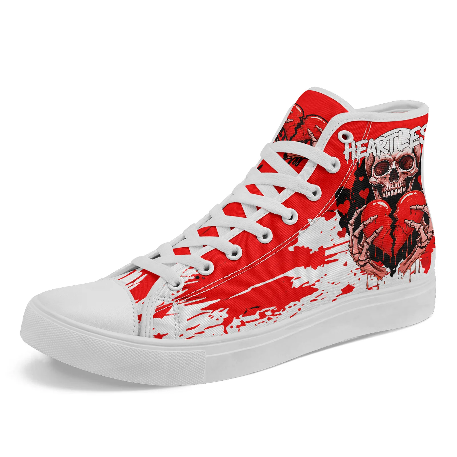 Men's Plus Size Gothic Heartless High Top Sneakers, Red Skeleton Broken Heart S… - Image 2