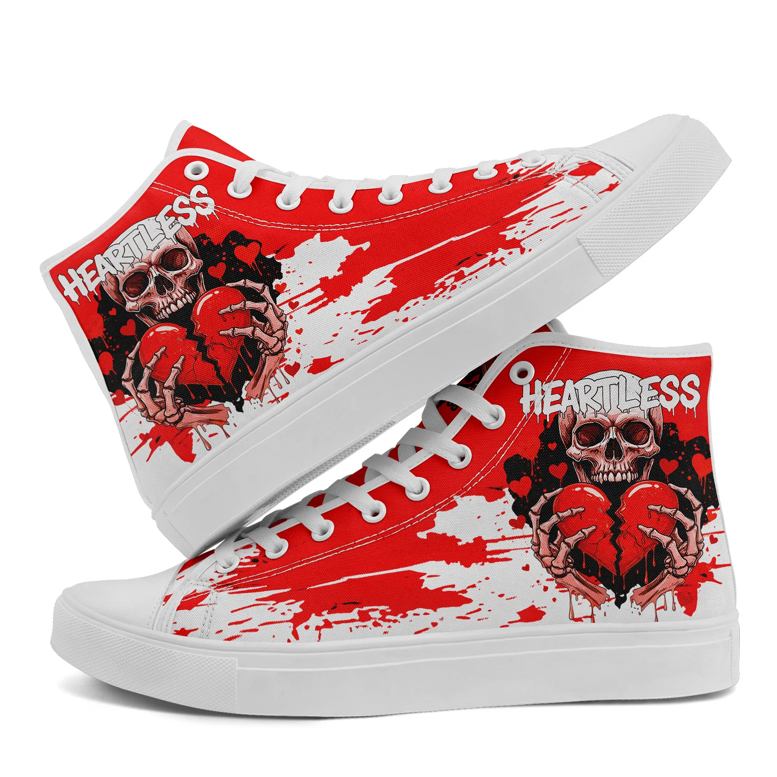 Men's Plus Size Gothic Heartless High Top Sneakers, Red Skeleton Broken Heart S… - Image 5