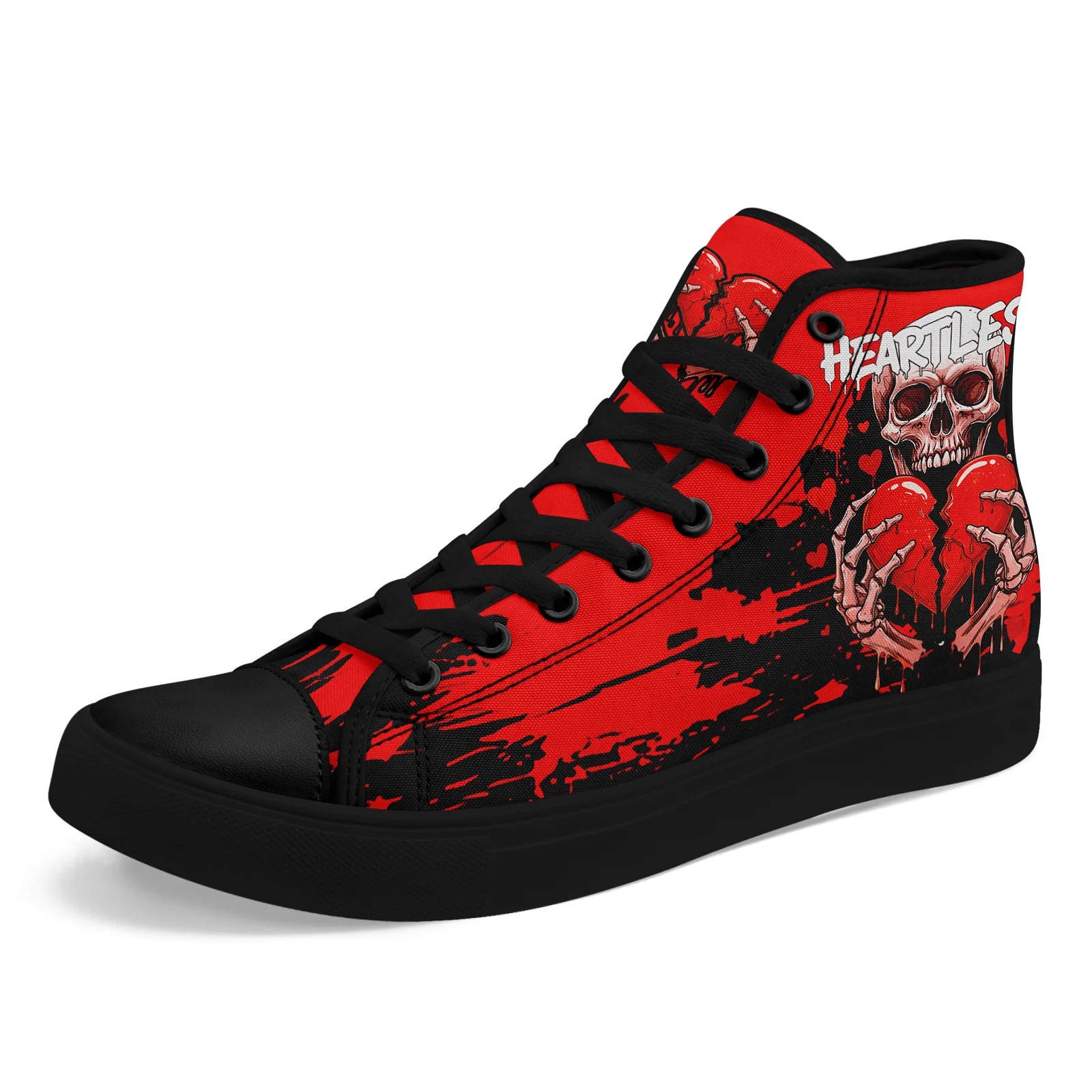 Men's Plus Size Gothic Heartless High Top Sneakers, Red Skeleton Broken Heart S… - Image 8
