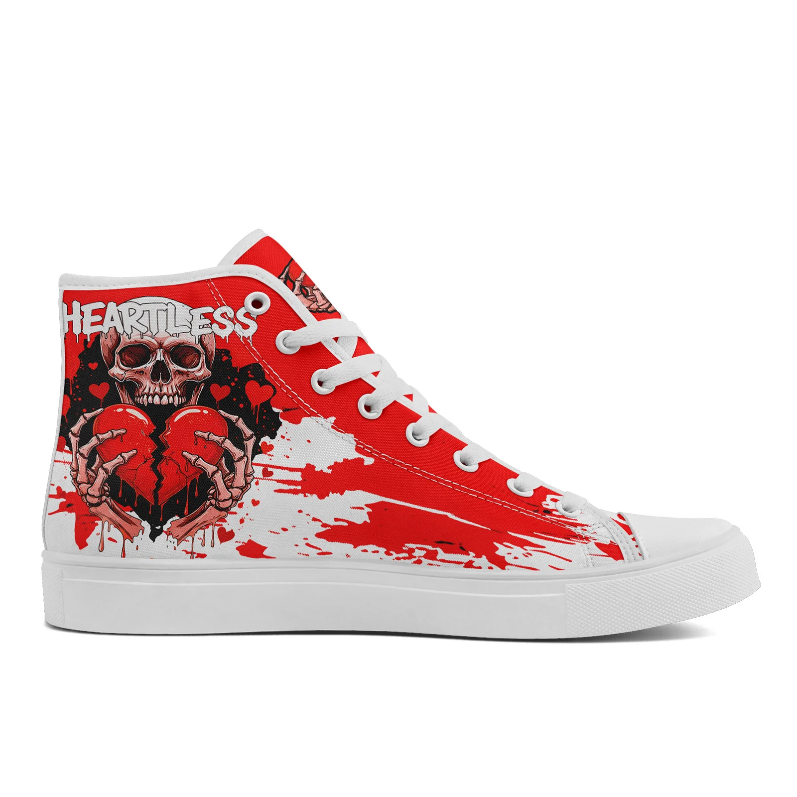 Men's Plus Size Gothic Heartless High Top Sneakers, Red Skeleton Broken Heart S… - Image 14
