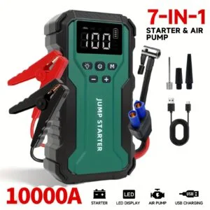 10000A 7-in-1 Multi-functional Emergency Start Power Supply with Air Pump, 150PSL Portable Car Battery Starter, Digital Tire Inflator, Suitable for 2.64 Gallon Gasoline Or 2.38 Gallon Diesel Battery, LED Emergency Light, Car Emergency Tool., Vehicle